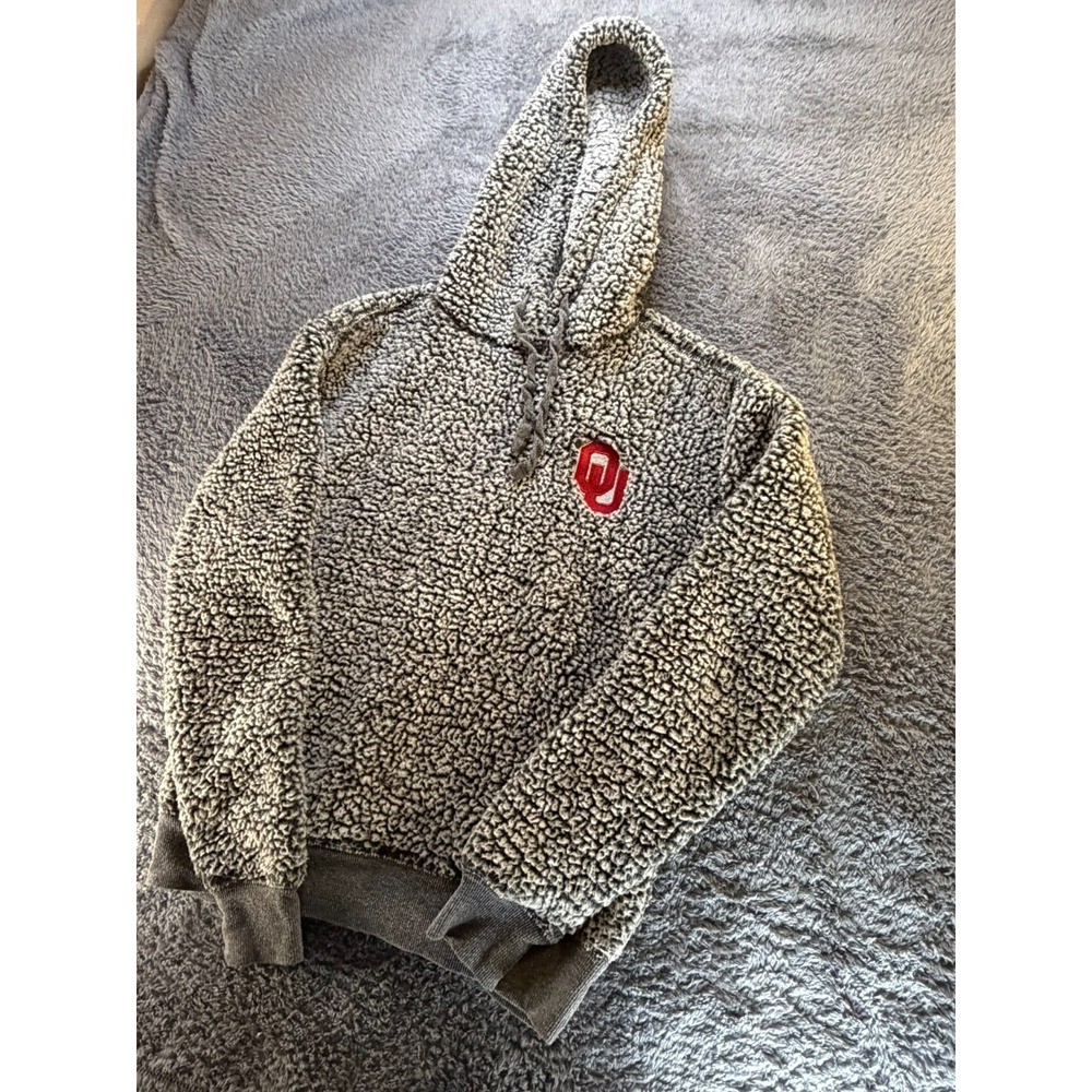 Boxercraft OU Oklahoma Sooners Sherpa Hoodie XS Gray Fuzzy Pullover Women's Soft